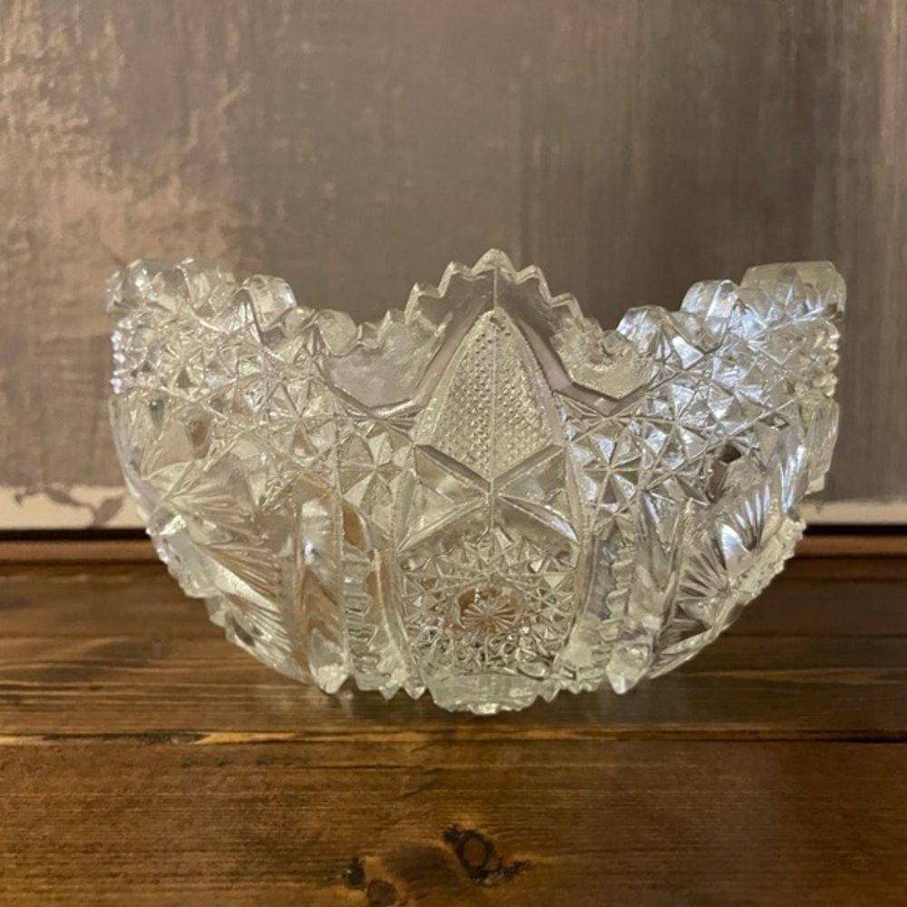 Silver Clear Vintage American Brilliant‎ Cut Glass Crystal Bowl le smith